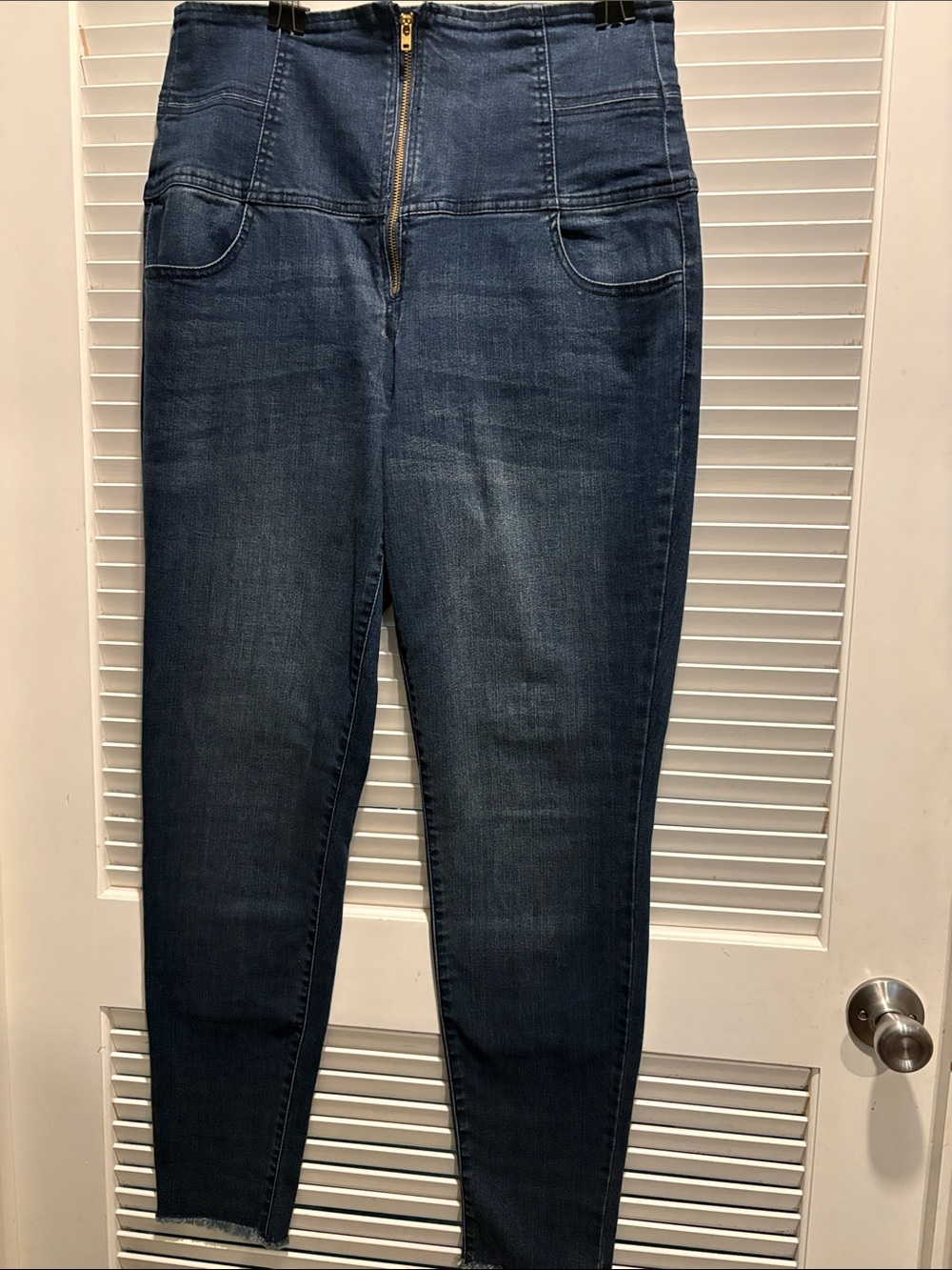 Ashley Stewart Slim High-Rise Skinny Jeans in Dark Blue with Front Zip
